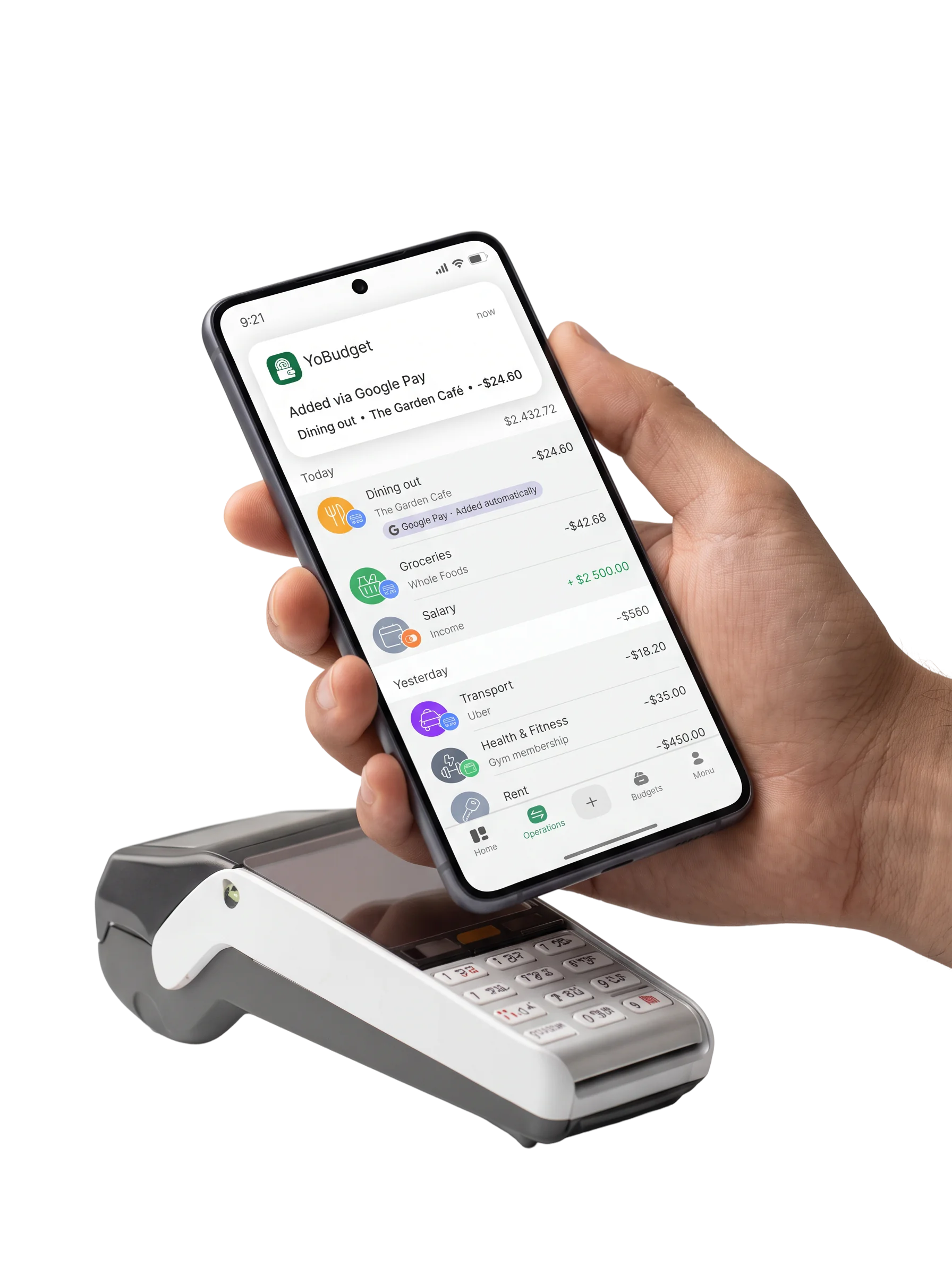YoBudget adding a Google Pay purchase automatically