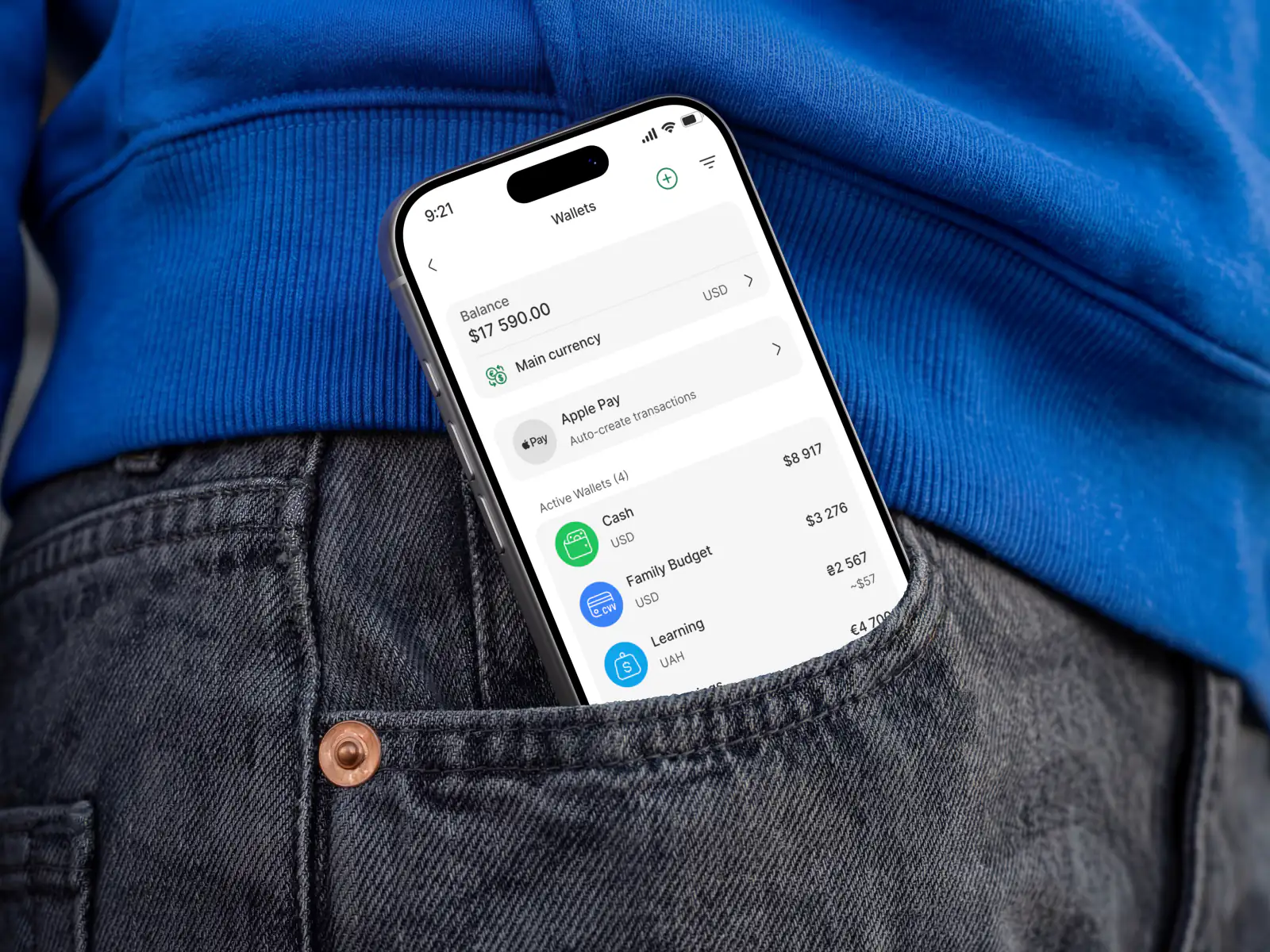 YoBudget wallets screen on a phone